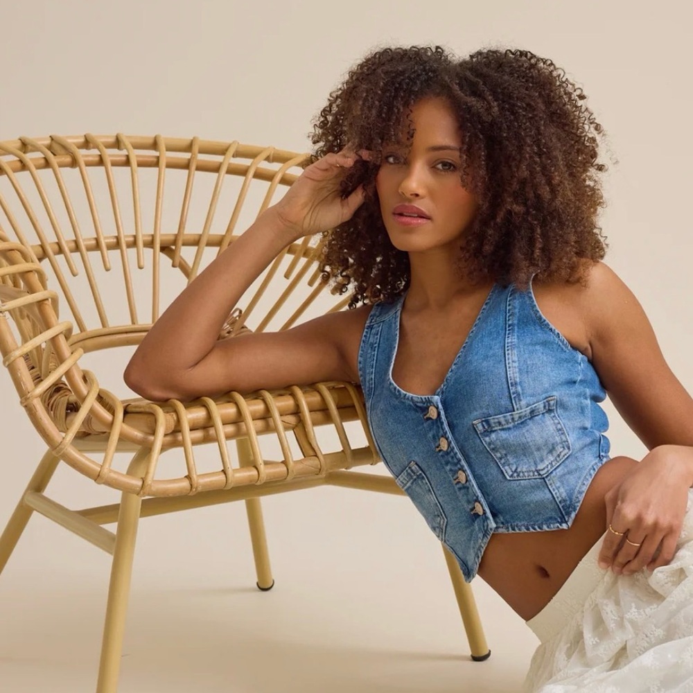 Altar'd State Light Blue Denim Halter Vest